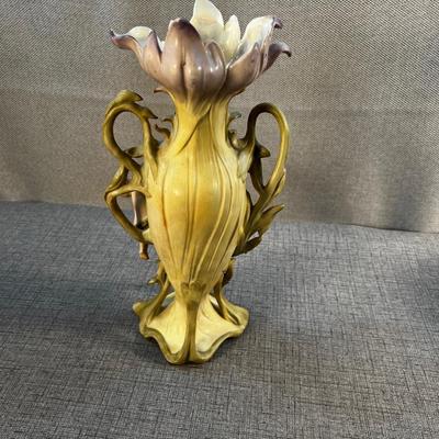 Art Nouveau Vase with 2 Putti Purples, Greens & Yellows