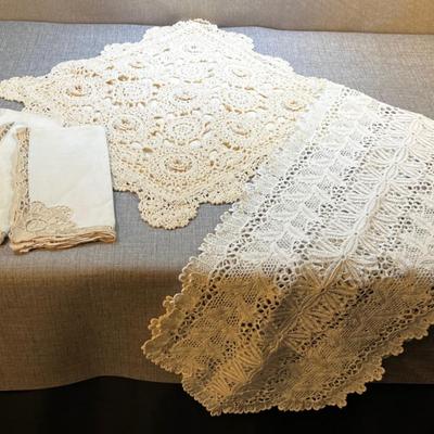 Special Linens: Crocheted Pillow, Napkins, Runner