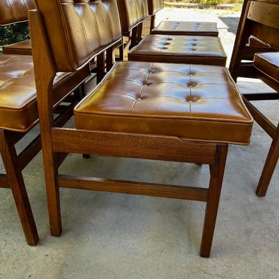 8- Hibriten Mid-Century Modern Walnut Dining Chairs, Leather seat