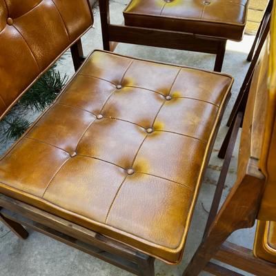 8- Hibriten Mid-Century Modern Walnut Dining Chairs, Leather seat