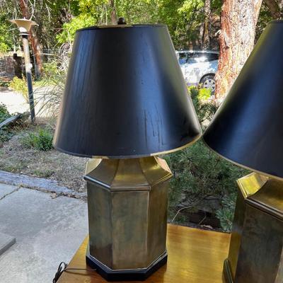 1970's Brass Table Lamp Pair, Chinoiserie Hollywood Regency