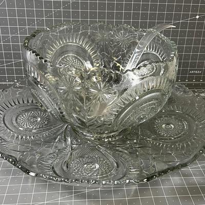 Giant Pressed Glass Punch Bowl and Tray 