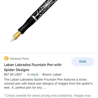 Laban Labrados fountain pen with spider designs