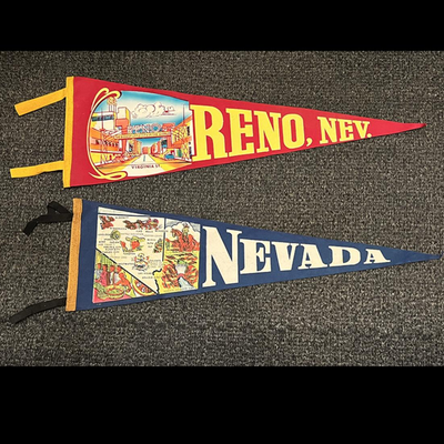 Lot LLL 2 Souvenir Felt Pennants Nevada Reno Biggest Little City Las Vegas Nuke Testing 1960s