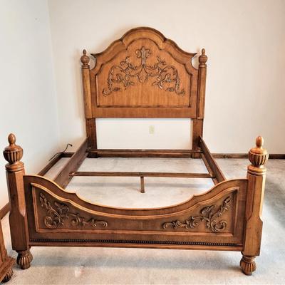 Lot #27  Oak Finish Queen Sized Bed Frame