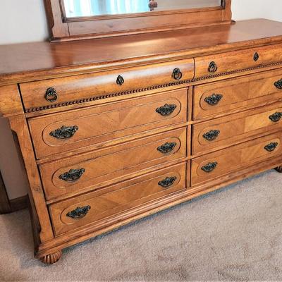 Lot #31  Oak Finish Dresser w/mirror - 8 drawers