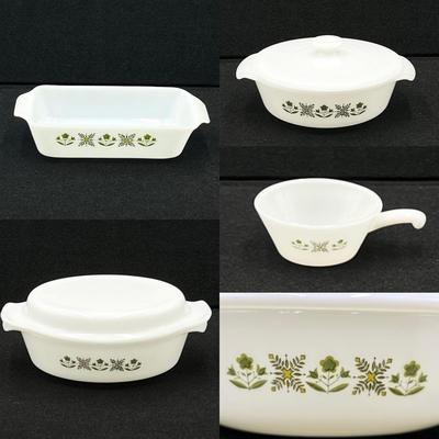 ANCHOR HOCKING ~ Four (4) Assorted ~ Green Meadow ~ Fire King Ovenware