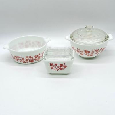 PYREX ~ Three (3) Assorted ~ Pink Gooseberry
