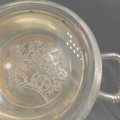 Antique Wilcox Victorian Silver Plate Butter Dome  lid Engraved Cherubs