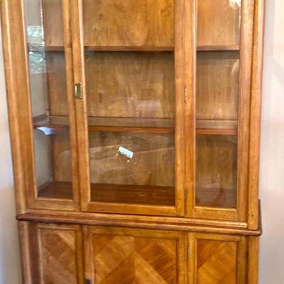 MOD Hollywood Regency Pecan Parquetry Lighted Cupboard / Cabinet