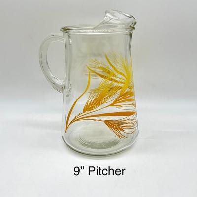 LIBBY ~ Golden Wheat ~ Set of Five (5) ~ Vintage Pitcher & Glasses