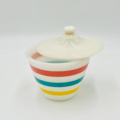 FIRE KING ~ Stripes ~ Lidded Grease Jar / Salt & Pepper Shaker