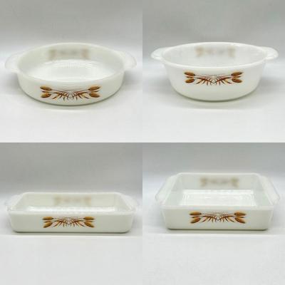 ANCHOR HOCKING ~ Fire-King ~ Four (4) Assorted â€œWheatâ€ Casserole Dishes