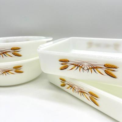 ANCHOR HOCKING ~ Fire-King ~ Four (4) Assorted â€œWheatâ€ Casserole Dishes