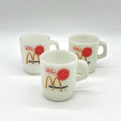 ANCHOR HOCKING ~ Fire-King ~ Three (3) Vintage McDonalds Good Morning Coffee Cups