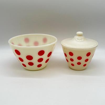FIRE-KING ~ Red Dot ~ Grease Jar & Mixing Bowl