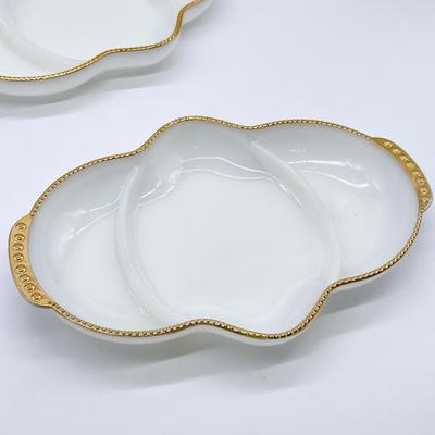 FIRE KING ~ Pair (2) ~ Gold Rim Divided Candy Dishes