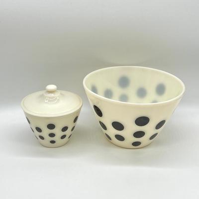 FIRE-KING ~ Black Dot ~ Grease Jar & Mixing Bowl