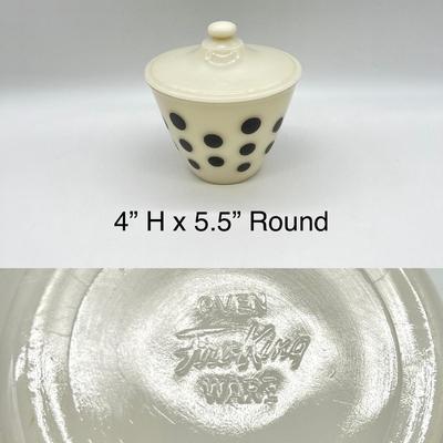 FIRE-KING ~ Black Dot ~ Grease Jar & Mixing Bowl
