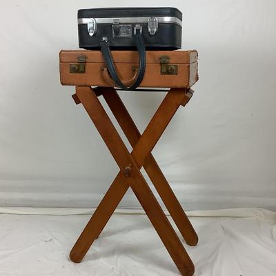 6191 Pair of Vintage Suitcases and Luggage Rack