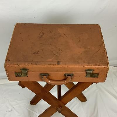 6191 Pair of Vintage Suitcases and Luggage Rack