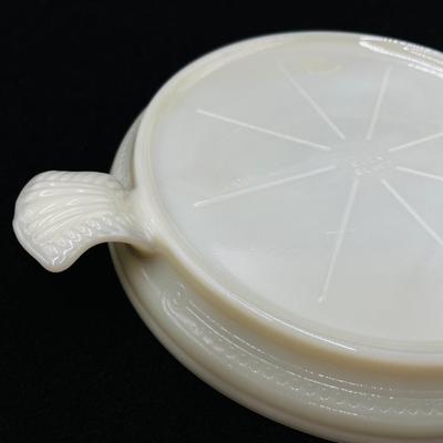 FIRE KING ~ Ivory Lidded Casserole Dish & Trivet