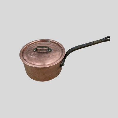 Vintage French Professional Heavy Hammered Copper Pot with Cast Iron Handles and Lid
