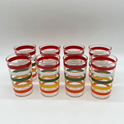 ANCHOR HOCKING ~ Fiesta Bands ~ Set Of Eight (8) Glasses