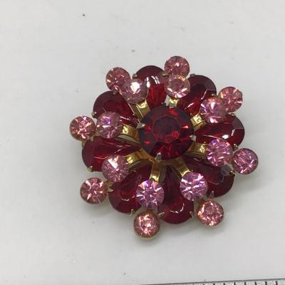 Beautiful Red And Pink Rhinestone Vintage Coro Signed