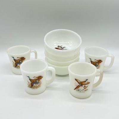 FIRE-KING ~ Game Birds ~ Set Of Eight (8) Bowls & Coffee Cups