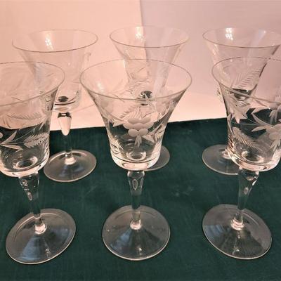 Lot #36  Lot of 6 Vintage Crystal Goblets - Floral Motif