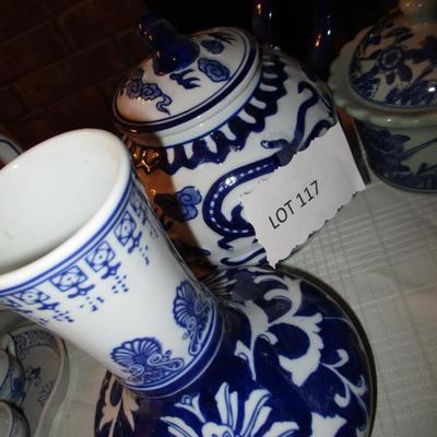 Ceramic Blue/White Vases & Teapot