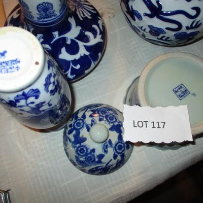 Ceramic Blue/White Vases & Teapot