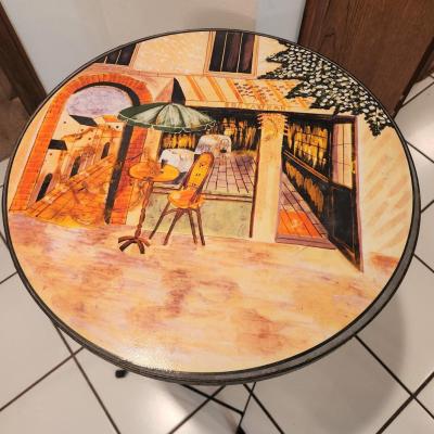 Lot #43  Folding Bistro Table with Cafe Scene