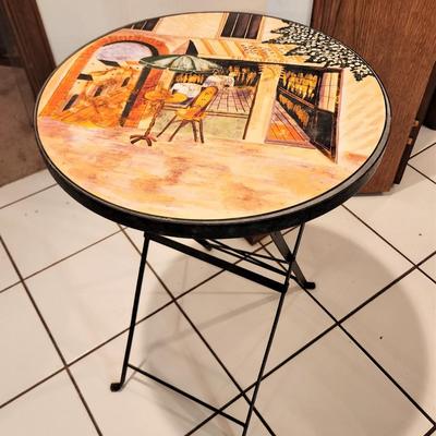 Lot #43  Folding Bistro Table with Cafe Scene