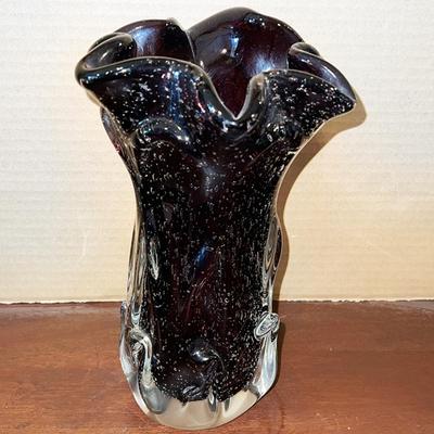 Lot RRR Vintage Murano Murano Cased Glass Vase Italy Purple In Clear 9