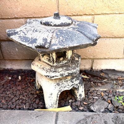 LARGE WEATHERED CEMENT 2 PC PAGODA YARD ORNAMENT