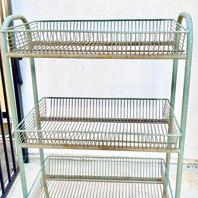 VINTAGE GREEN PAINTED WIRE BAKER'S RACK GARDEN PLANT STAND