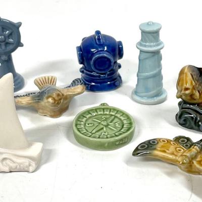 Lot of WADE & unmarked ceramic miniature figurines nautical fish, birds, lighthouse and more