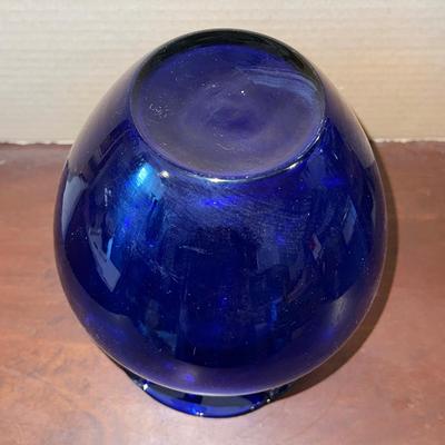 Lot CCA Small Cobalt Blue Vase with Handles & Ruffled Top