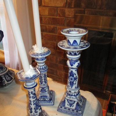 Blue/Whith Ceramic Candleholders
