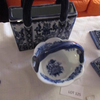 Blue/White Ceramic Purse/Basket