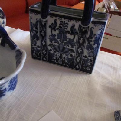 Blue/White Ceramic Purse/Basket