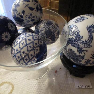 Blue/White Ceramic Decor--Balls