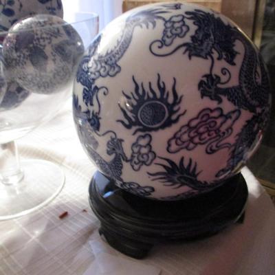 Blue/White Ceramic Decor--Balls