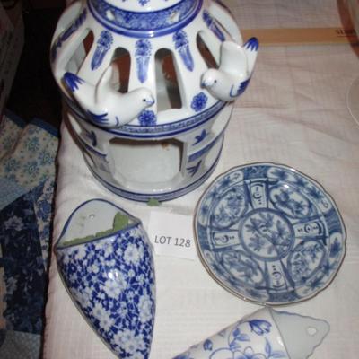 Blue/White Ceramic Decor--Bird Cage