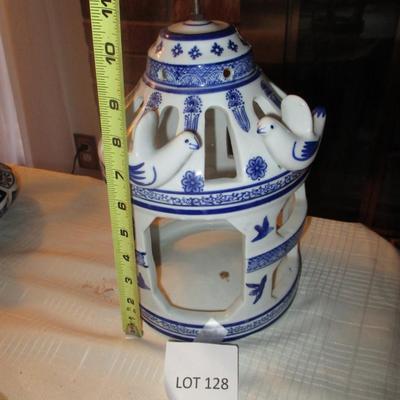 Blue/White Ceramic Decor--Bird Cage