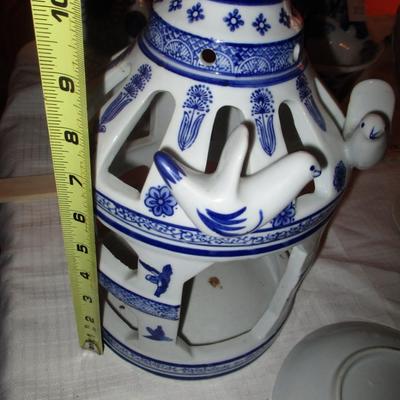 Blue/White Ceramic Decor--Bird Cage