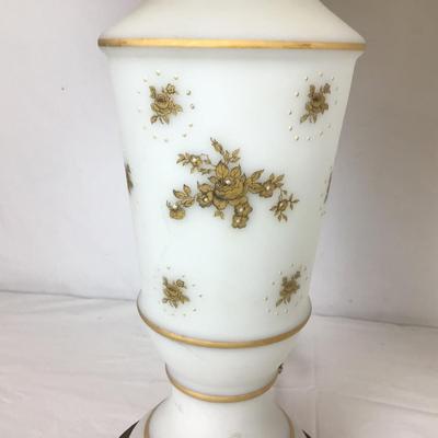 Lot. 6203. Pair of White Lamps with floral gold inlay and brass base