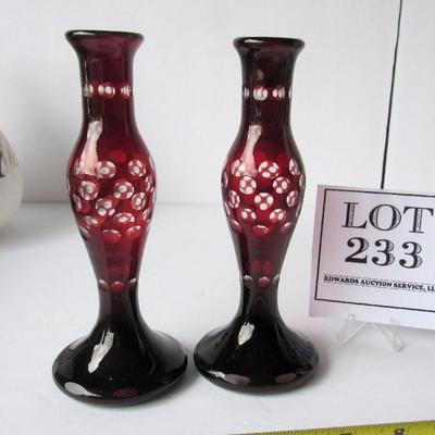 Matching Pair Cut to Clear Glass Vases or Candlesticks